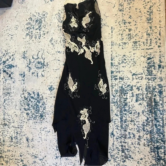 Dark Fairy Wimsy Goth Black Beaded lined gown size small raw hem sheer - Picture 5 of 14